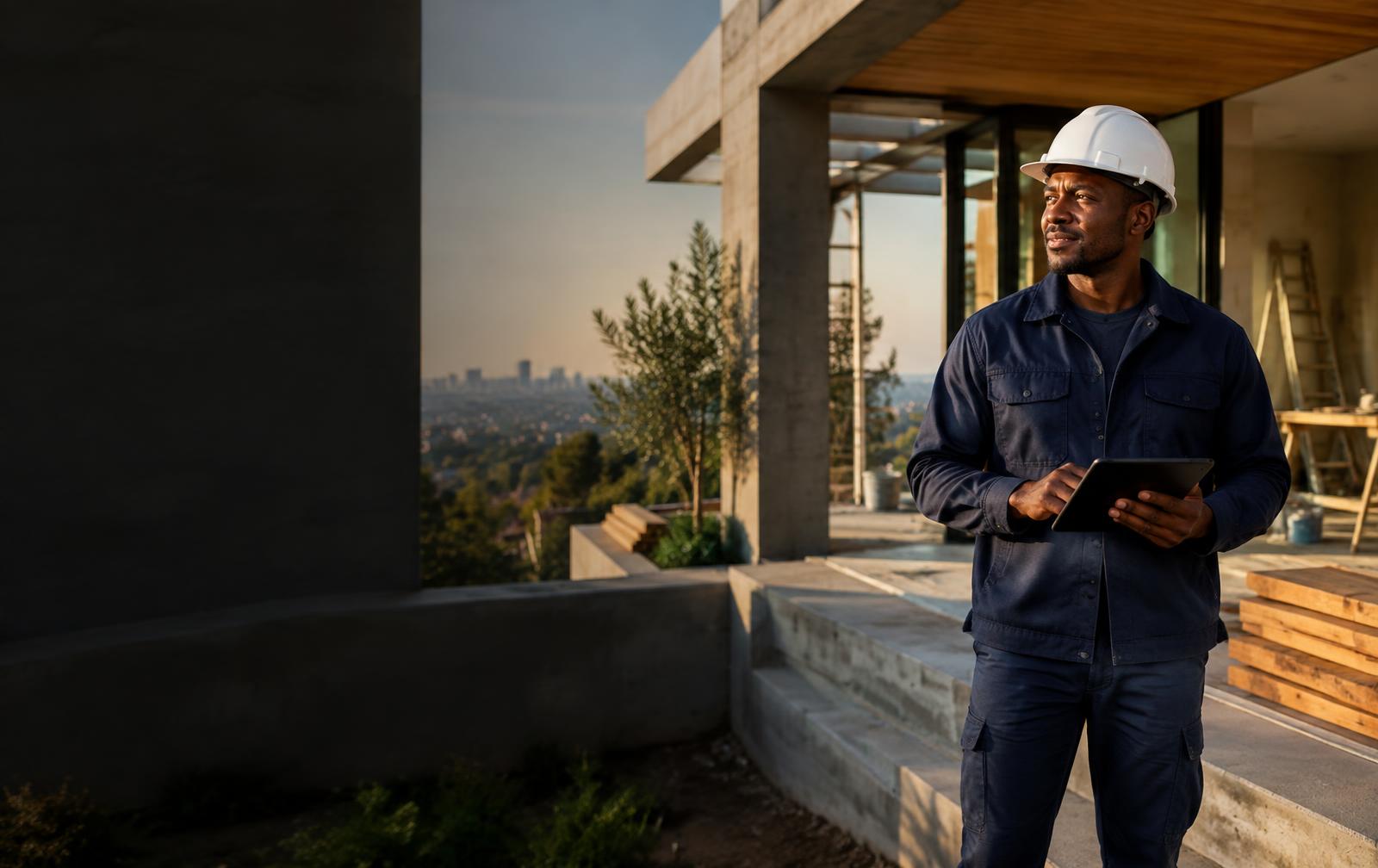Construction professional inspecting a residential building project